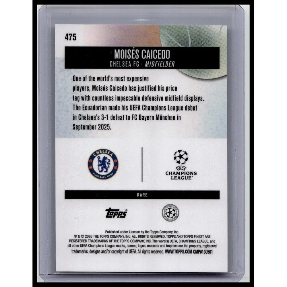 2026 Topps Finest UEFA Club #475 Moisés Caicedo Chelsea FC Pearl Checkerboard/30
